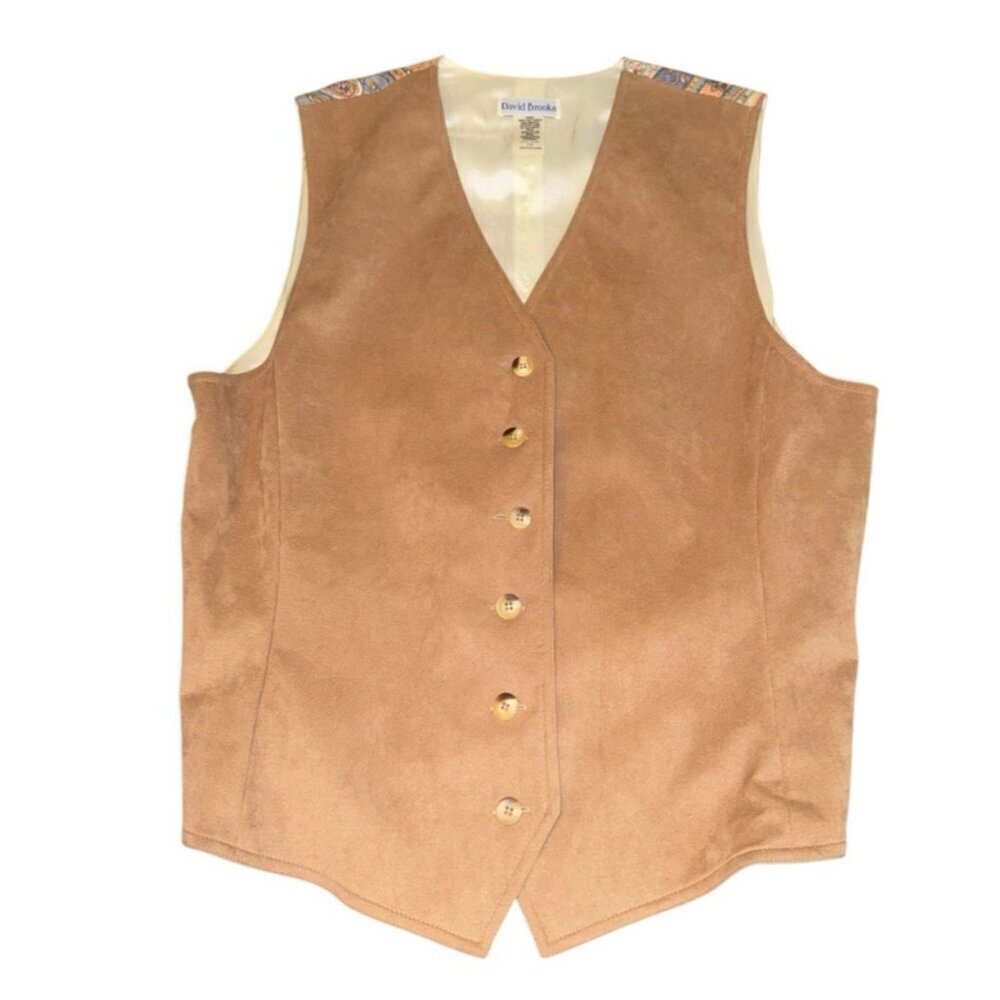 Vintage NWT David Brooks Vest Size 14 Faux Suede Button Close Front